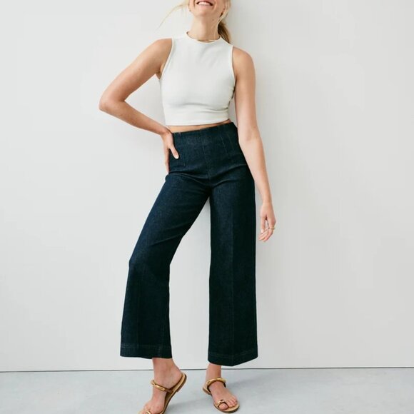 NWT Spanx Zero Waistband Crop Wide Leg Jeans size Large Petite - Picture 1 of 8